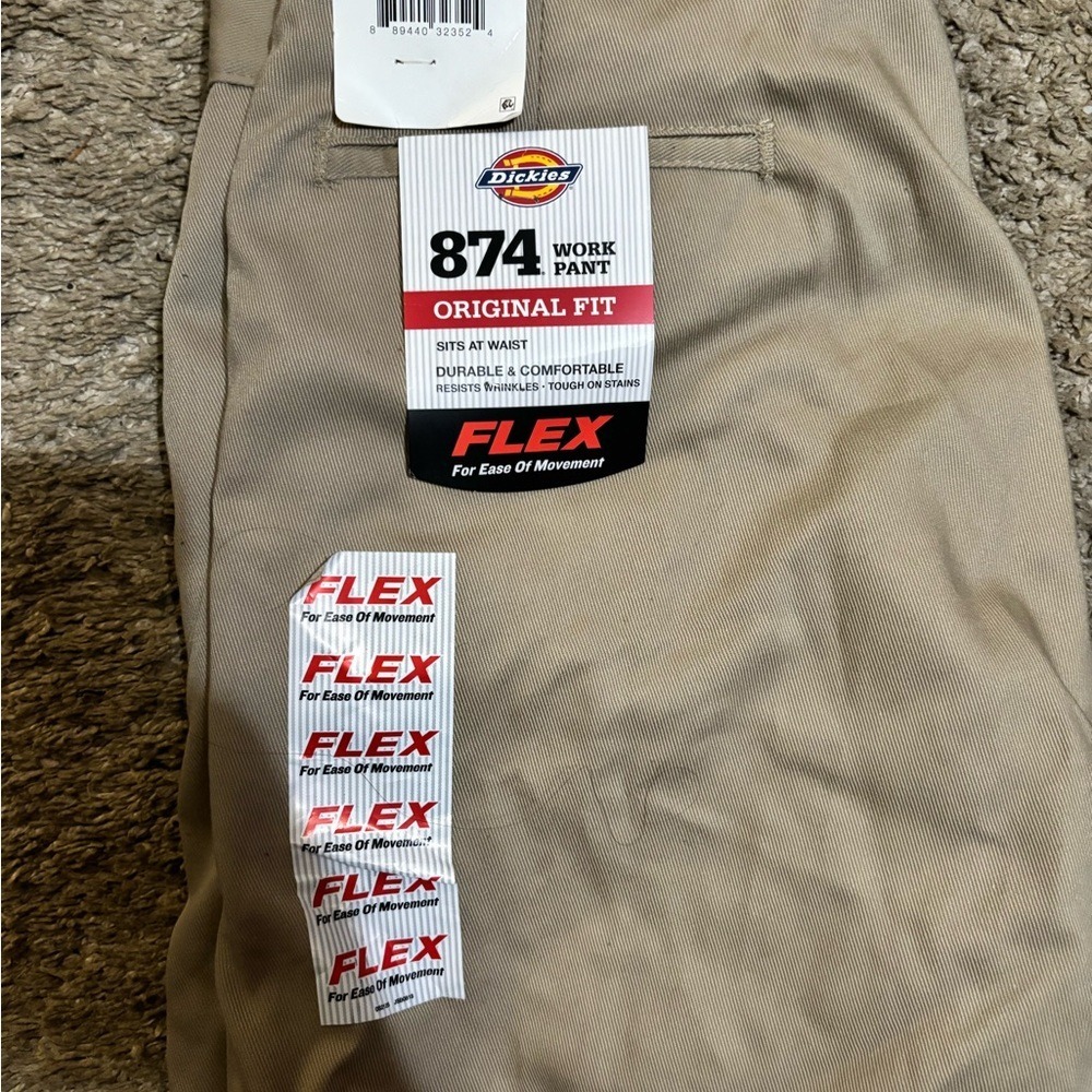 Dickies 874 Work Pants‎ Khaki Original Fit Flex Mens 36x34 New W Tags - Picture 4 of 4
